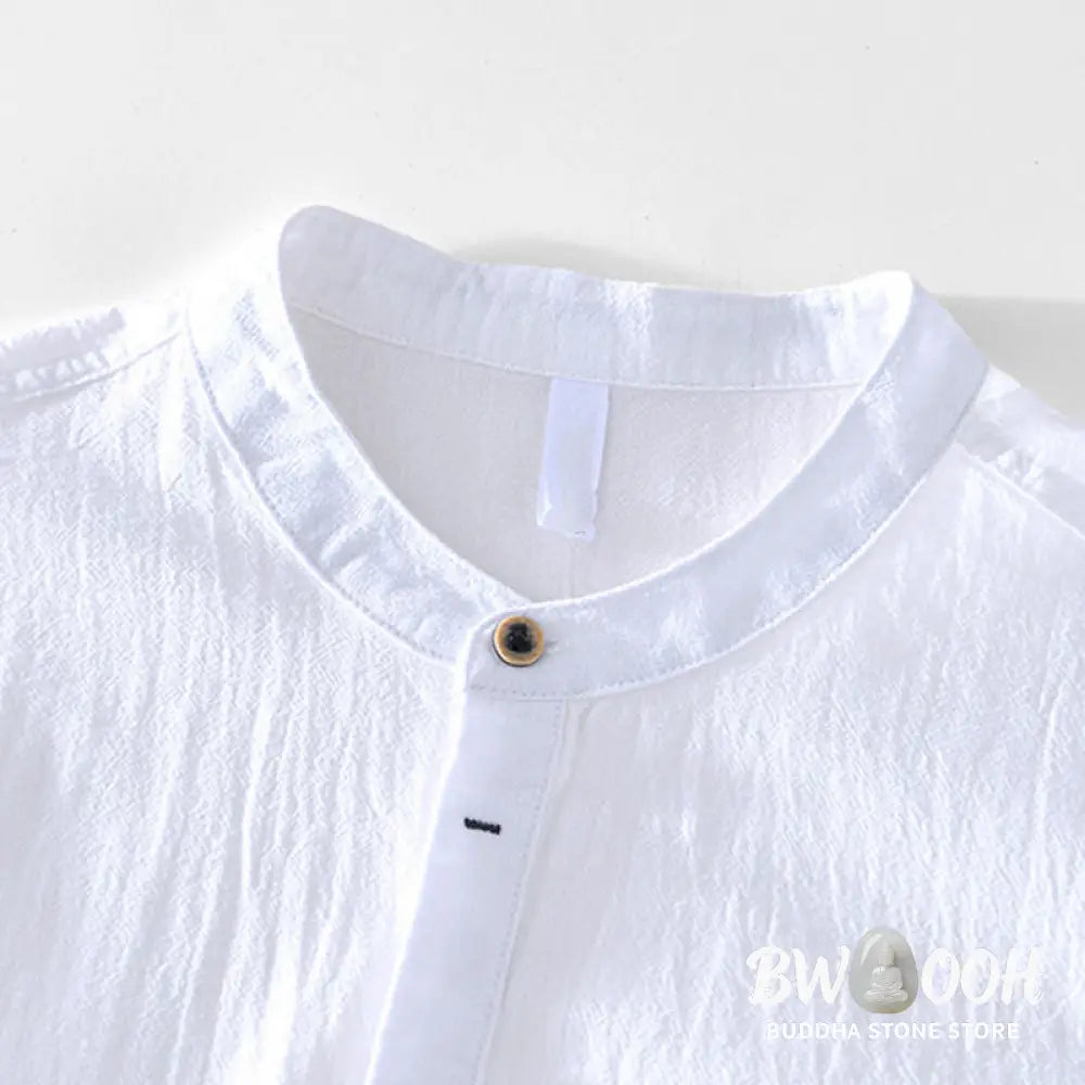 Buddha Stones Spring Fall Solid Long Sleeve Half Button Cotton Men’s Shirts - Men’s Shirts