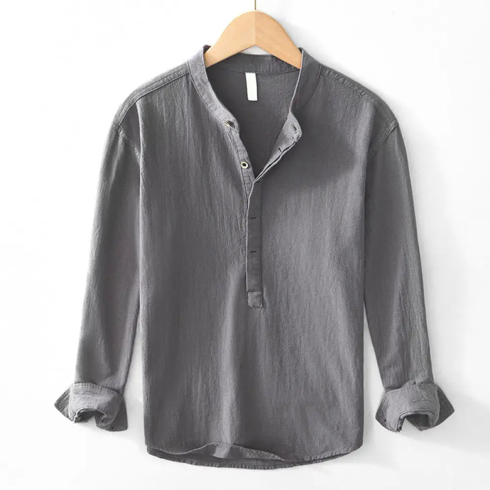 BWOOOH Spring Fall Solid Long Sleeve Half Button Cotton M
