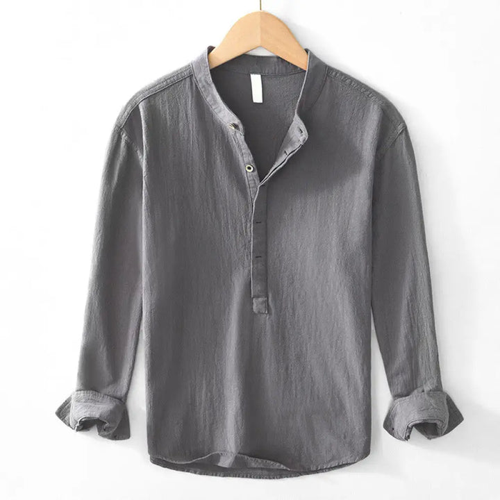 BWOOOH Spring Fall Solid Long Sleeve Half Button Cotton M