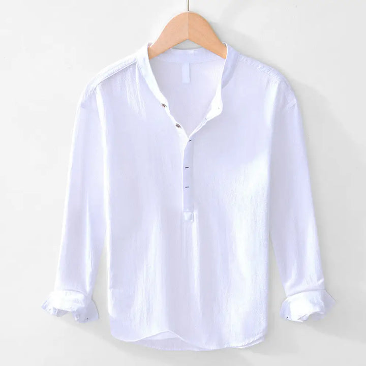 Buddha Stones Spring Fall Solid Long Sleeve Half Button Cotton Men’s Shirts - White / US/UK/AU36，EU46 (L) - Men’s Shirts