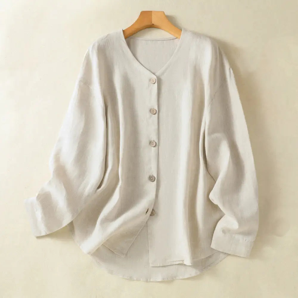 BWOOOH Spring Plain Buttons Design V-Neck Long Sleeve Wom