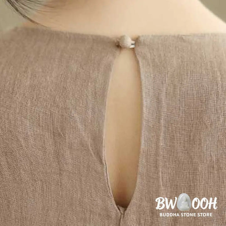 Buddha Stones Spring Plain Irregular Sleeveless Cotton Linen Midi Dress With Pockets - Midi Dress