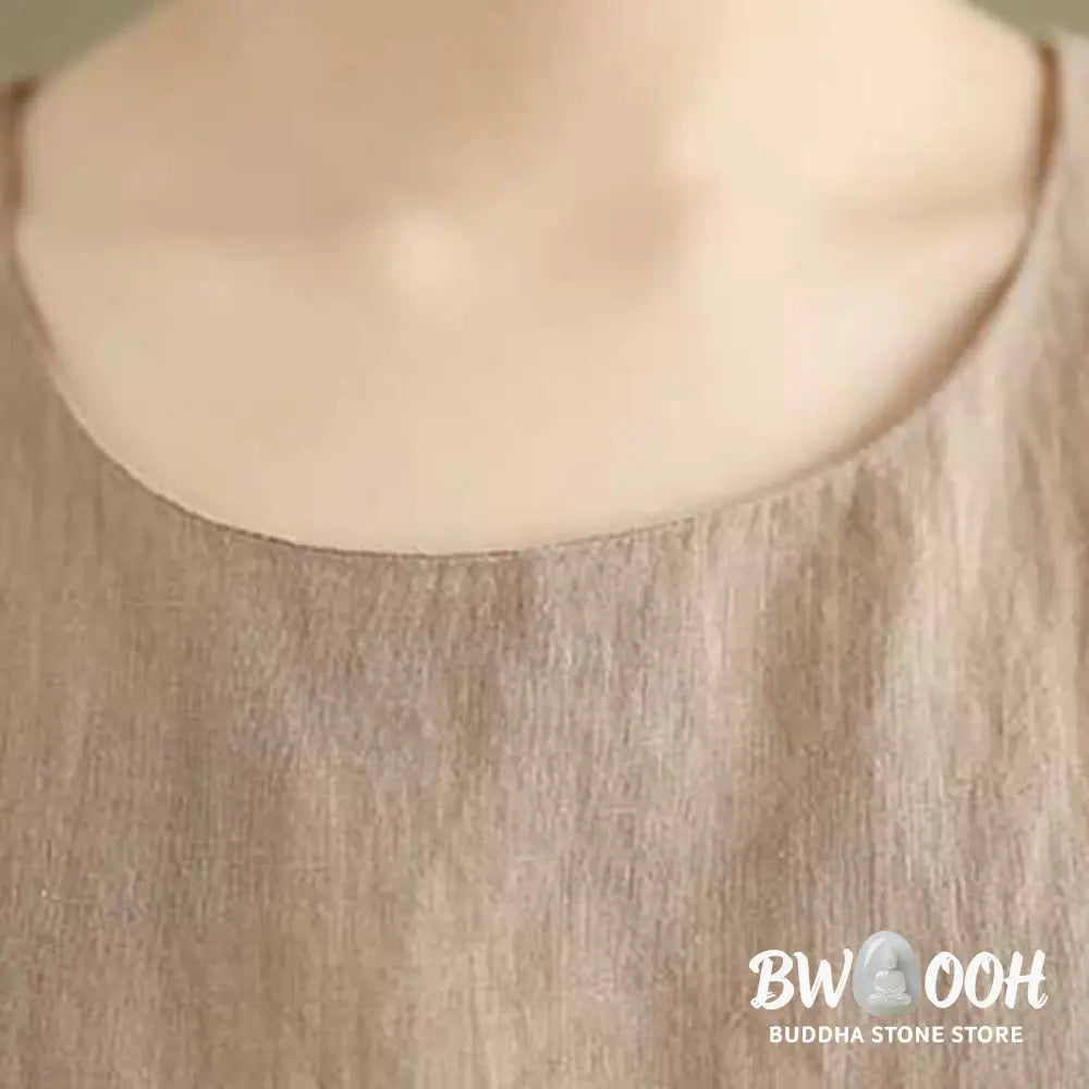 Buddha Stones Spring Plain Irregular Sleeveless Cotton Linen Midi Dress With Pockets - Midi Dress
