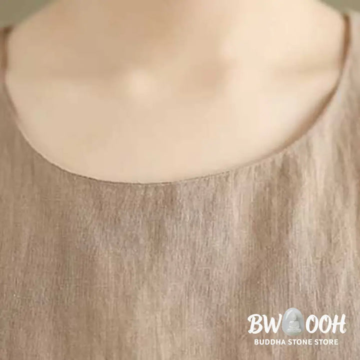 Buddha Stones Spring Plain Irregular Sleeveless Cotton Linen Midi Dress With Pockets - Midi Dress