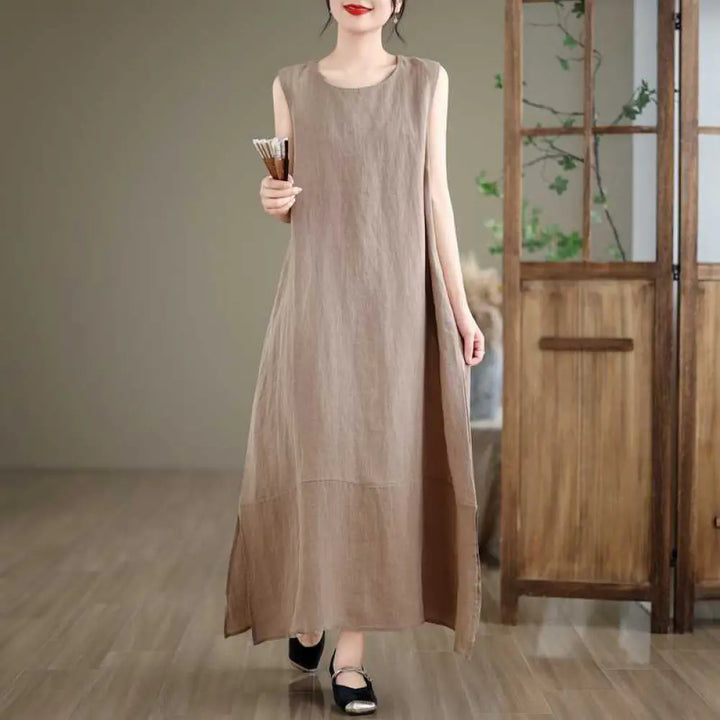 BWOOOH Spring Plain Irregular Sleeveless Cotton Linen Mid