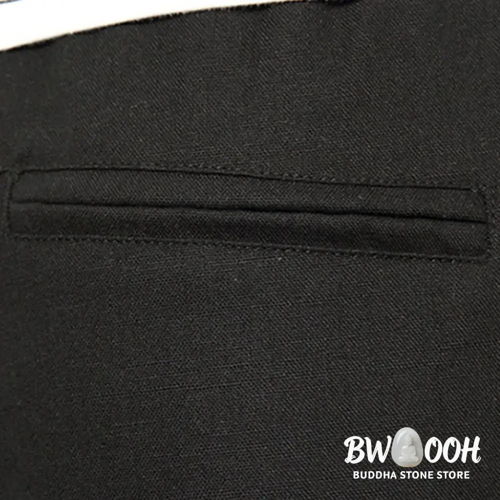 Buddha Stones Spring Plain Simple Patchwork Design Drawstring Cotton Linen Men’s 7-8 Length Wide Leg Pants With Pockets