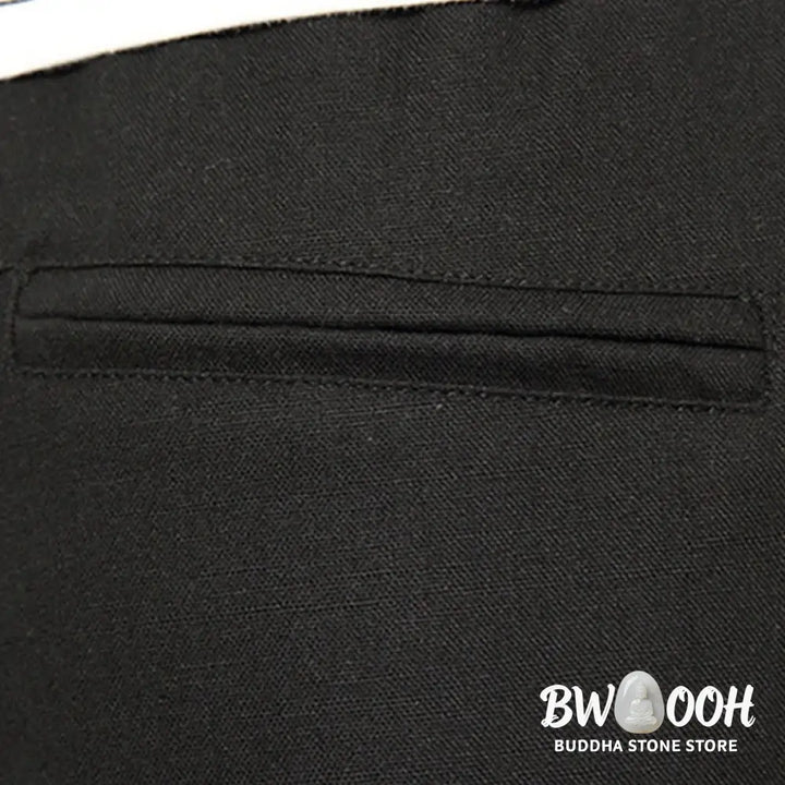 Buddha Stones Spring Plain Simple Patchwork Design Drawstring Cotton Linen Men’s 7-8 Length Wide Leg Pants With Pockets