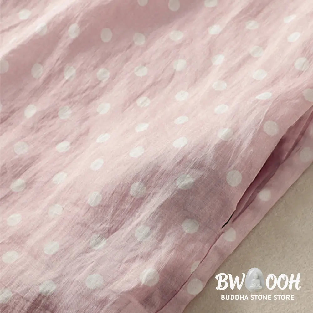 Buddha Stones Spring Polka Dot Button Stand Collar Polyester Midi Dress With Pockets - Midi Dress