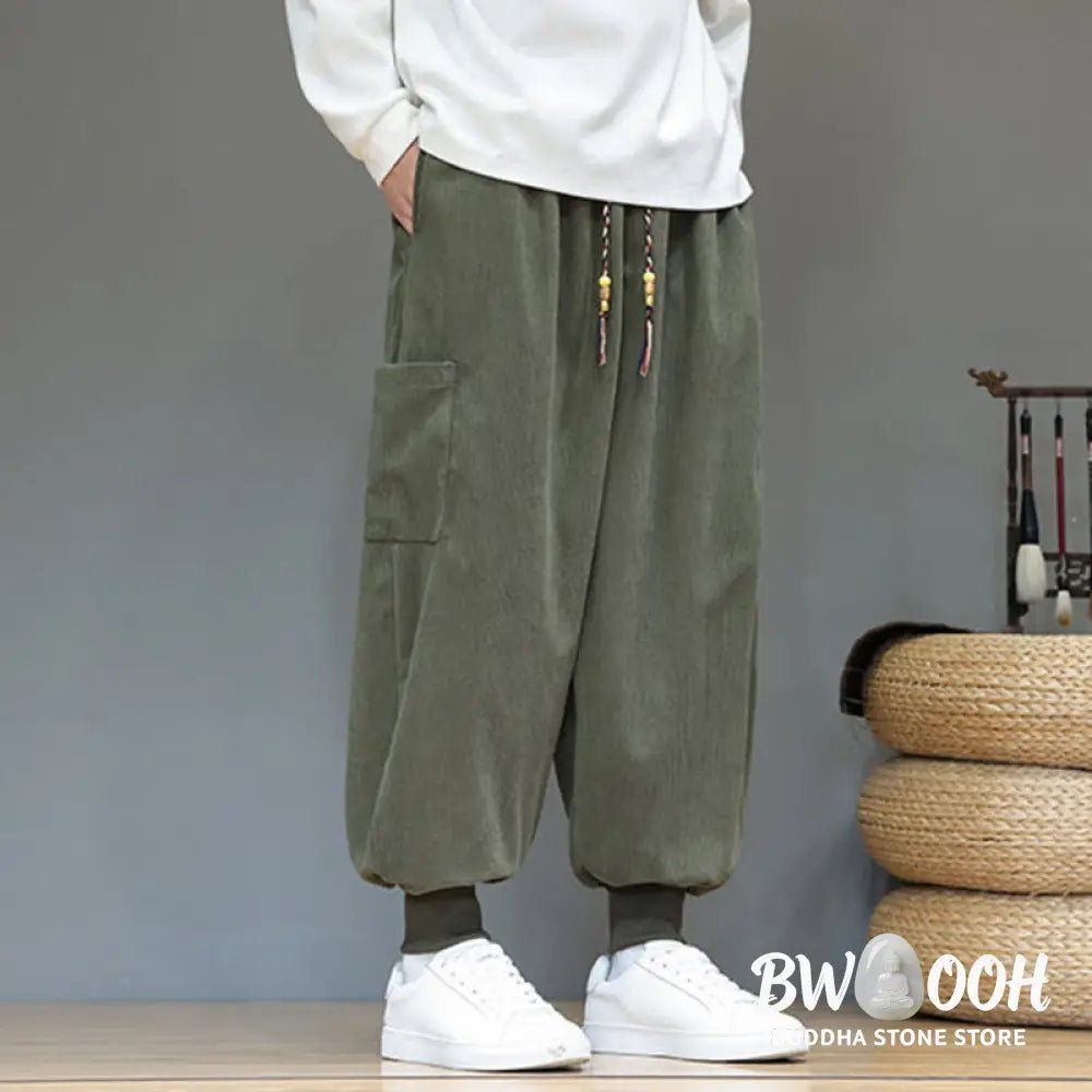 Buddha Stones Spring Solid Color Men’s Ankle-Length Cotton Pants With Pockets - Men’s Pants