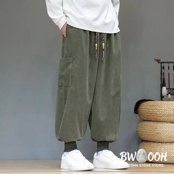 Buddha Stones Spring Solid Color Men’s Ankle-Length Cotton Pants With Pockets - Men’s Pants
