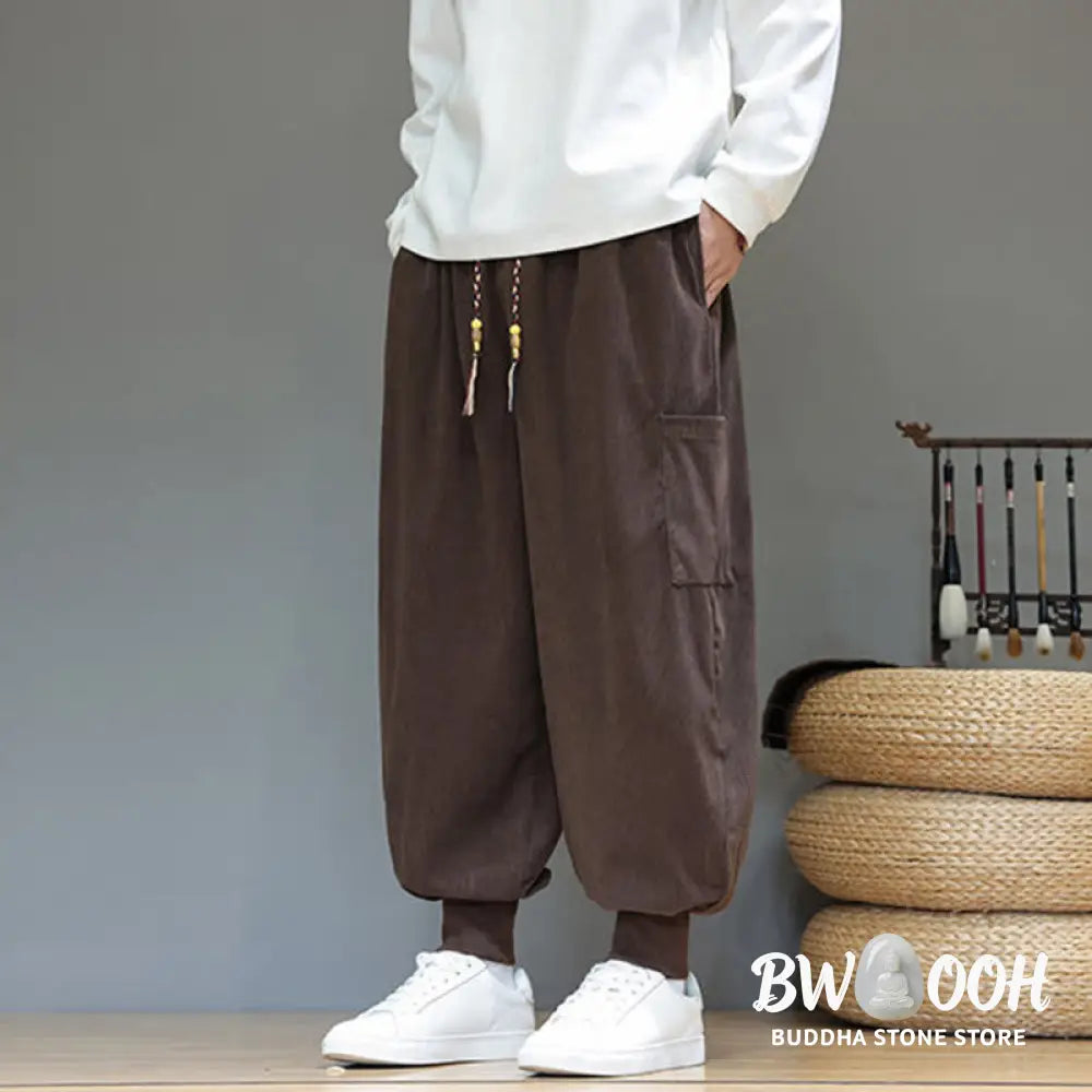 Buddha Stones Spring Solid Color Men’s Ankle-Length Cotton Pants With Pockets - Men’s Pants