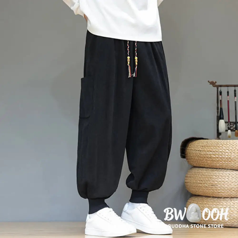 Buddha Stones Spring Solid Color Men’s Ankle-Length Cotton Pants With Pockets - Men’s Pants