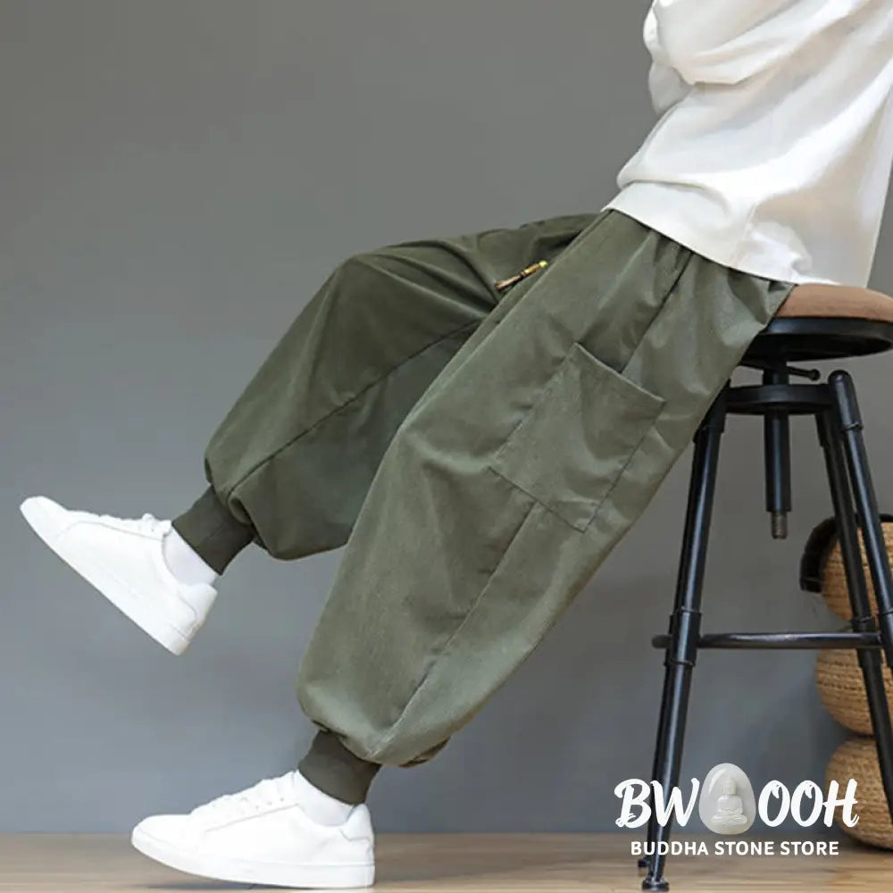 Buddha Stones Spring Solid Color Men’s Ankle-Length Cotton Pants With Pockets - Men’s Pants