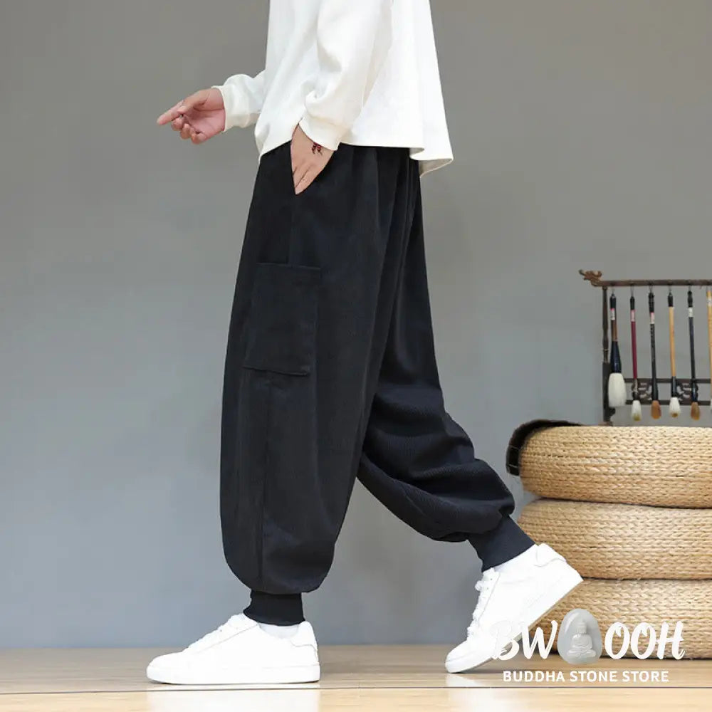 Buddha Stones Spring Solid Color Men’s Ankle-Length Cotton Pants With Pockets - Men’s Pants