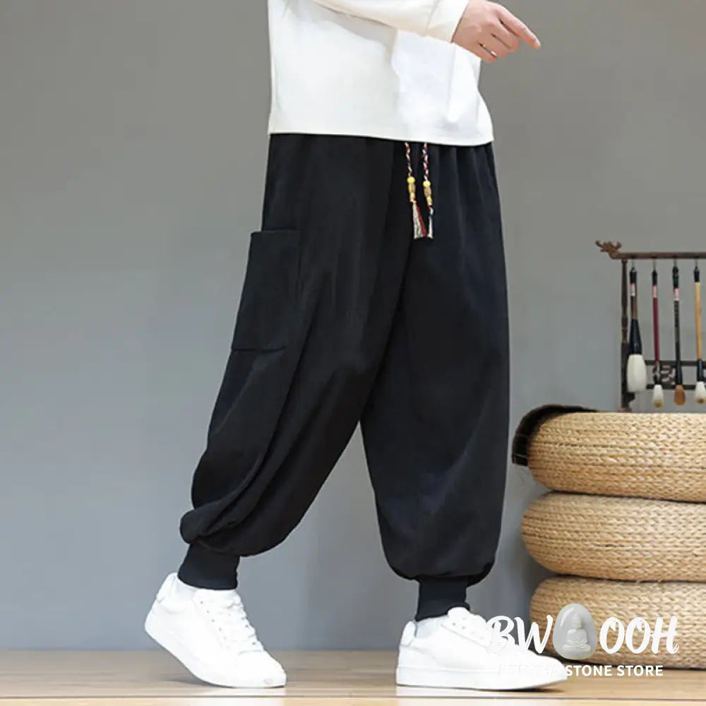 Buddha Stones Spring Solid Color Men’s Ankle-Length Cotton Pants With Pockets - Men’s Pants