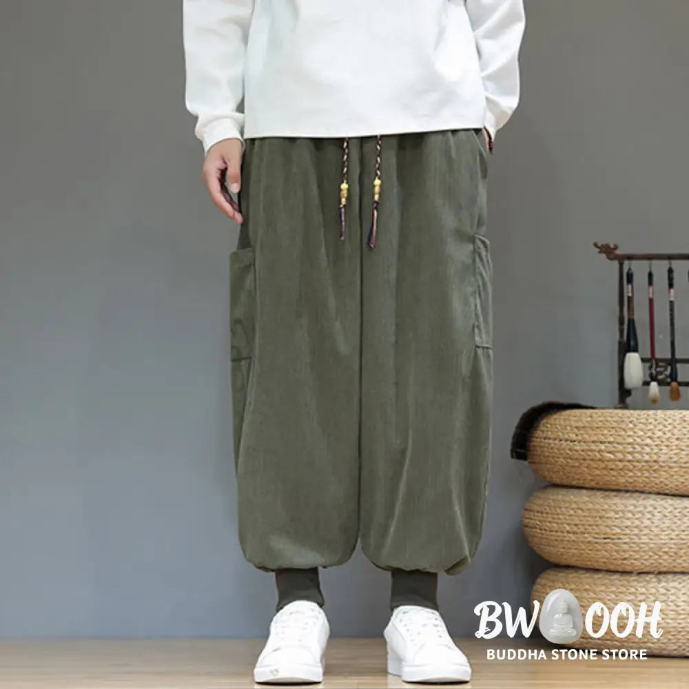 Buddha Stones Spring Solid Color Men’s Ankle-Length Cotton Pants With Pockets - Men’s Pants