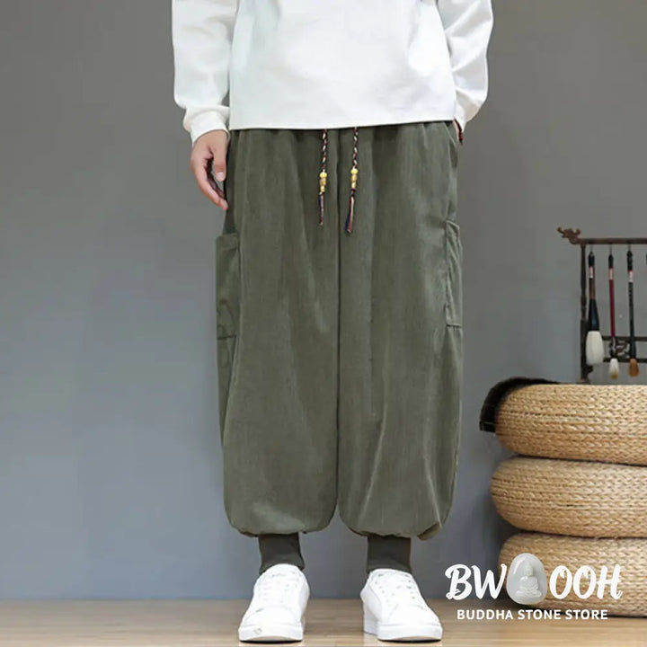 Buddha Stones Spring Solid Color Men’s Ankle-Length Cotton Pants With Pockets - Men’s Pants