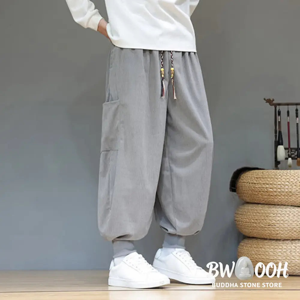 Buddha Stones Spring Solid Color Men’s Ankle-Length Cotton Pants With Pockets - Men’s Pants