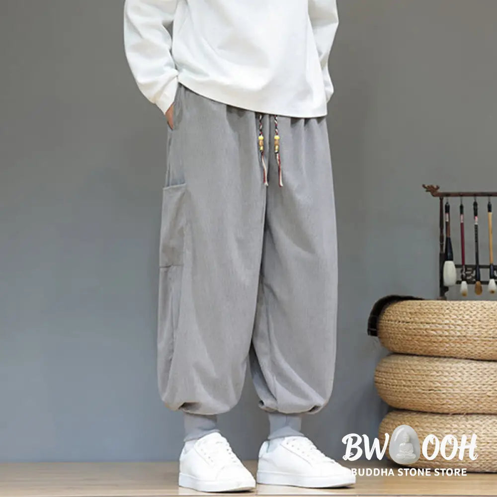 Buddha Stones Spring Solid Color Men’s Ankle-Length Cotton Pants With Pockets - Men’s Pants