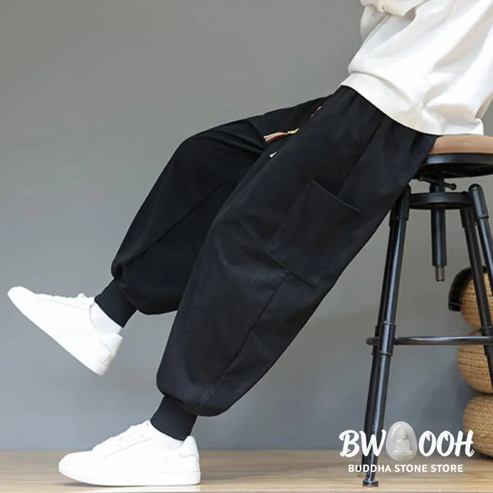 Buddha Stones Spring Solid Color Men’s Ankle-Length Cotton Pants With Pockets - Men’s Pants