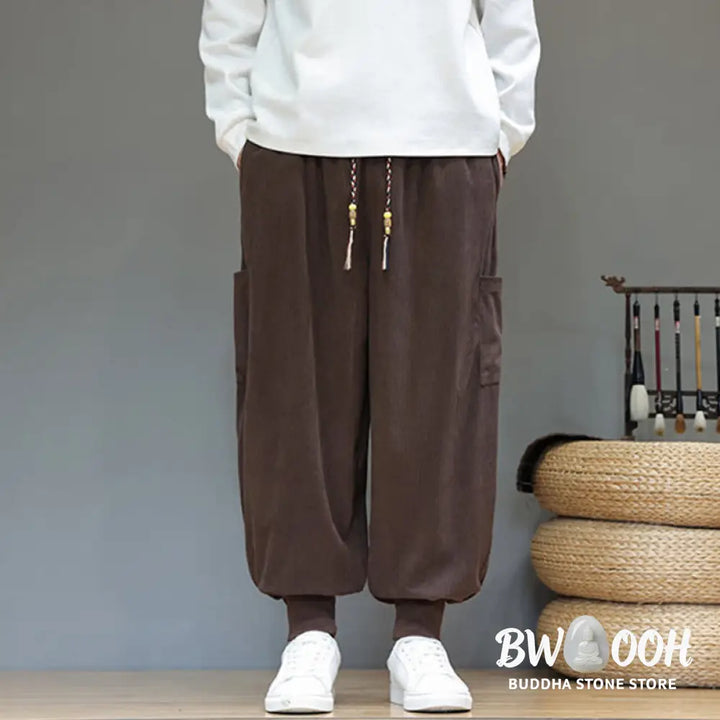 Buddha Stones Spring Solid Color Men’s Ankle-Length Cotton Pants With Pockets - Men’s Pants