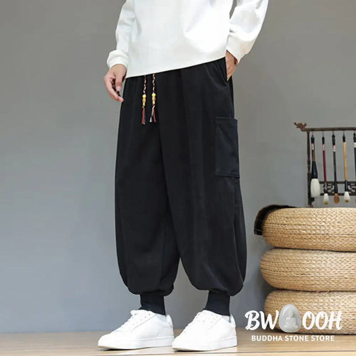 Buddha Stones Spring Solid Color Men’s Ankle-Length Cotton Pants With Pockets - Men’s Pants