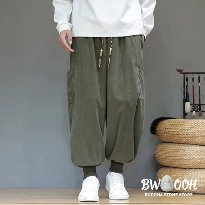 Buddha Stones Spring Solid Color Men’s Ankle-Length Cotton Pants With Pockets - Men’s Pants