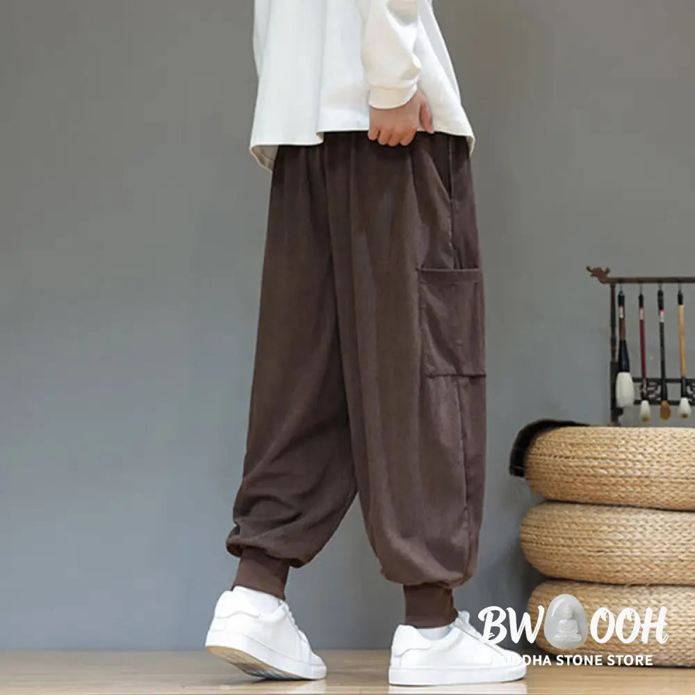 Buddha Stones Spring Solid Color Men’s Ankle-Length Cotton Pants With Pockets - Men’s Pants