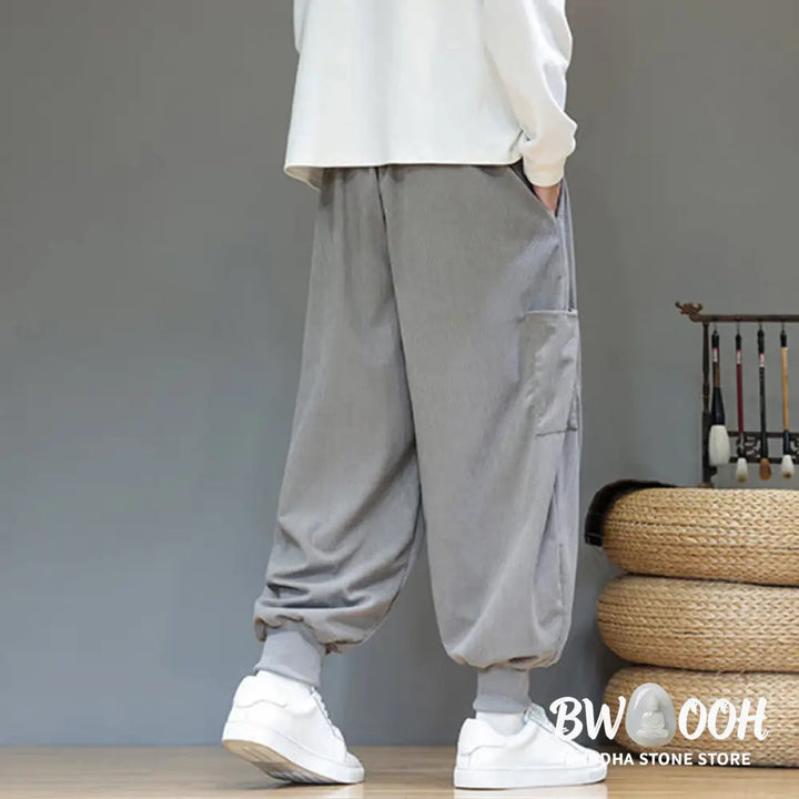 Buddha Stones Spring Solid Color Men’s Ankle-Length Cotton Pants With Pockets - Men’s Pants