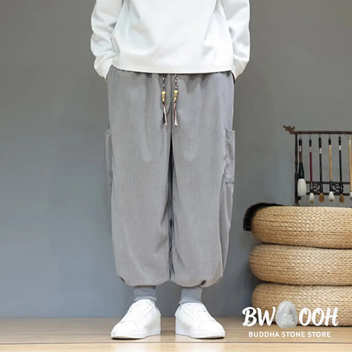 Buddha Stones Spring Solid Color Men’s Ankle-Length Cotton Pants With Pockets - Men’s Pants