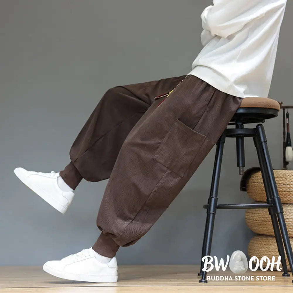 Buddha Stones Spring Solid Color Men’s Ankle-Length Cotton Pants With Pockets - Men’s Pants