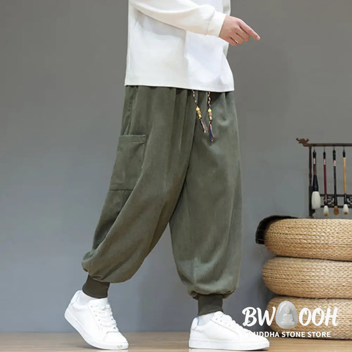 Buddha Stones Spring Solid Color Men’s Ankle-Length Cotton Pants With Pockets - Men’s Pants