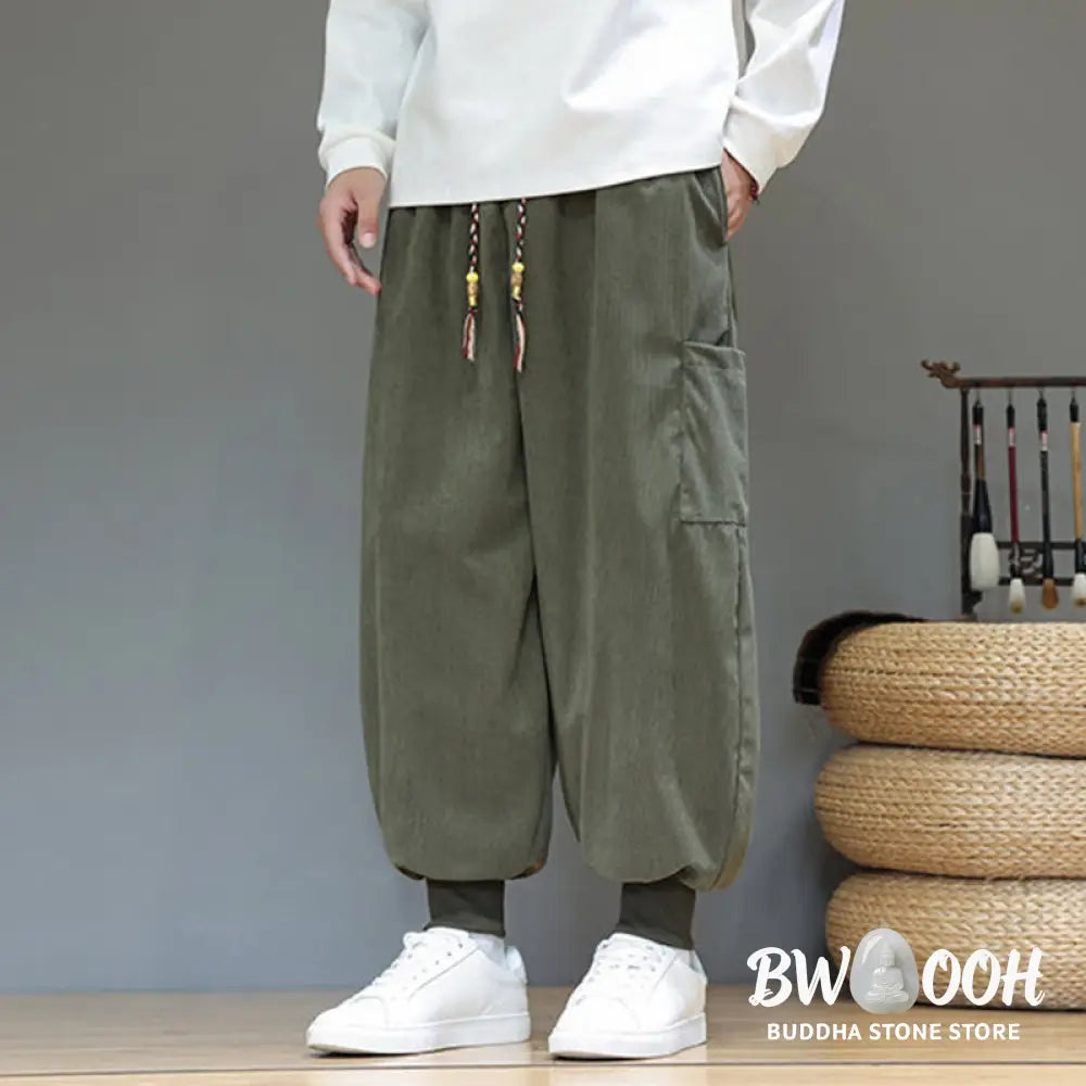 Buddha Stones Spring Solid Color Men’s Ankle-Length Cotton Pants With Pockets - Men’s Pants