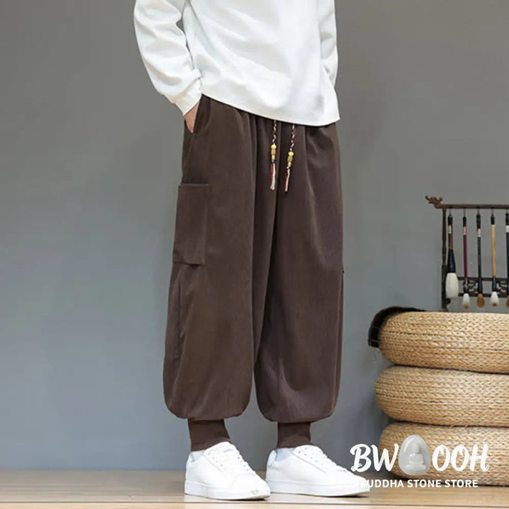 Buddha Stones Spring Solid Color Men’s Ankle-Length Cotton Pants With Pockets - Men’s Pants