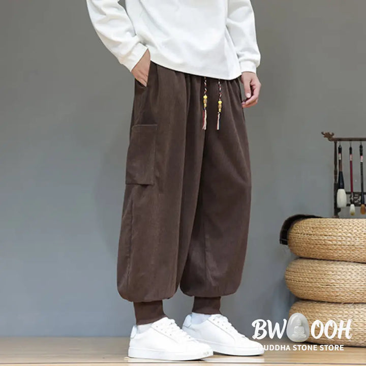 Buddha Stones Spring Solid Color Men’s Ankle-Length Cotton Pants With Pockets - Men’s Pants