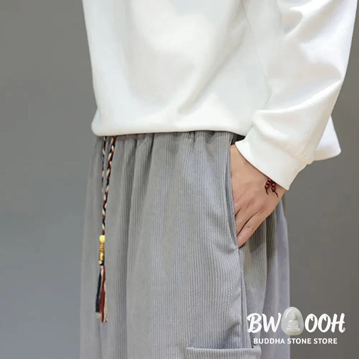 Buddha Stones Spring Solid Color Men’s Ankle-Length Cotton Pants With Pockets - Men’s Pants