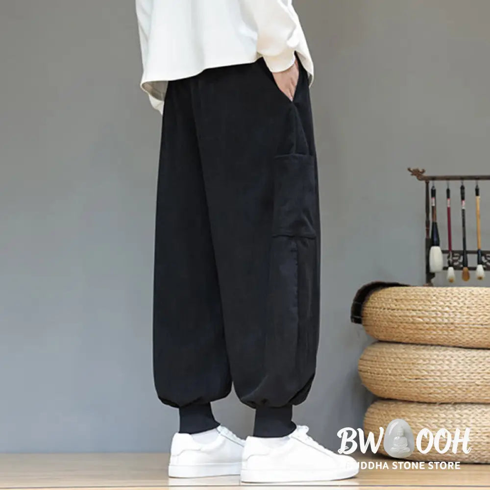 Buddha Stones Spring Solid Color Men’s Ankle-Length Cotton Pants With Pockets - Men’s Pants