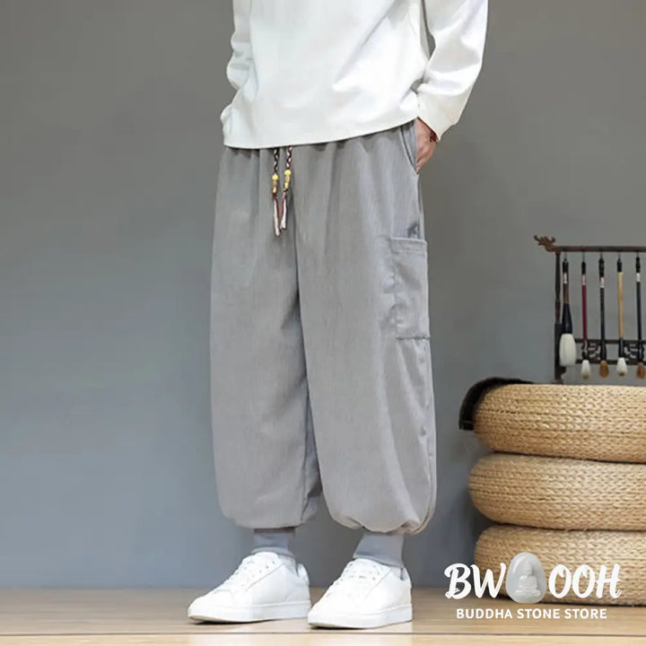 Buddha Stones Spring Solid Color Men’s Ankle-Length Cotton Pants With Pockets - Men’s Pants