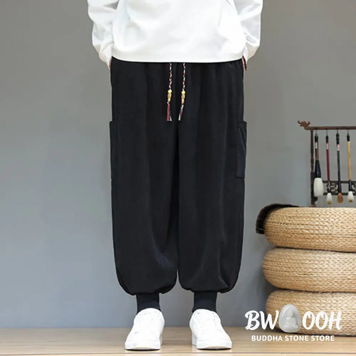 Buddha Stones Spring Solid Color Men’s Ankle-Length Cotton Pants With Pockets - Men’s Pants