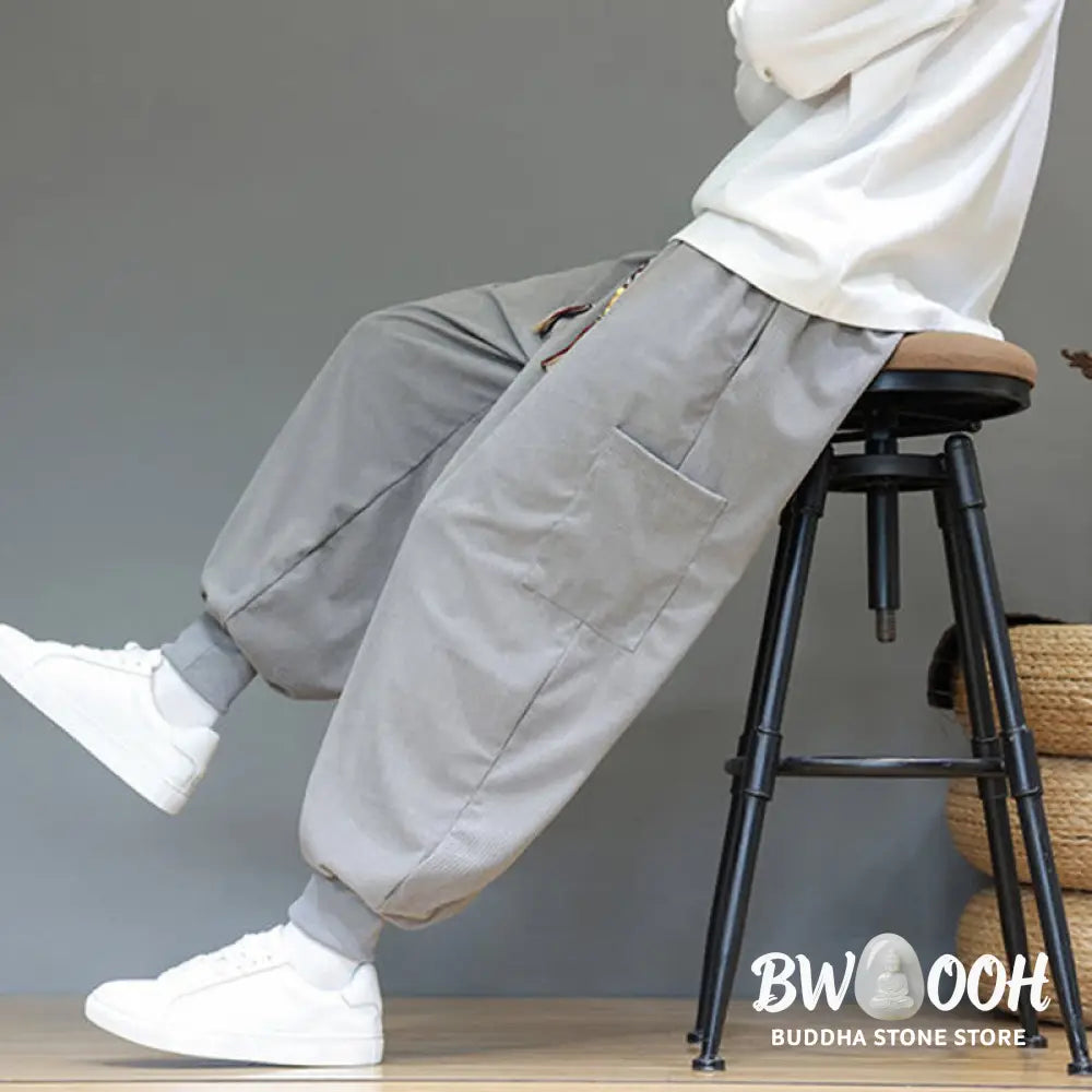 Buddha Stones Spring Solid Color Men’s Ankle-Length Cotton Pants With Pockets - Men’s Pants