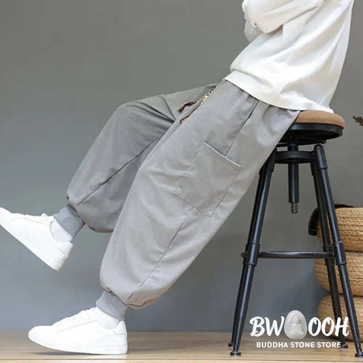Buddha Stones Spring Solid Color Men’s Ankle-Length Cotton Pants With Pockets - Men’s Pants