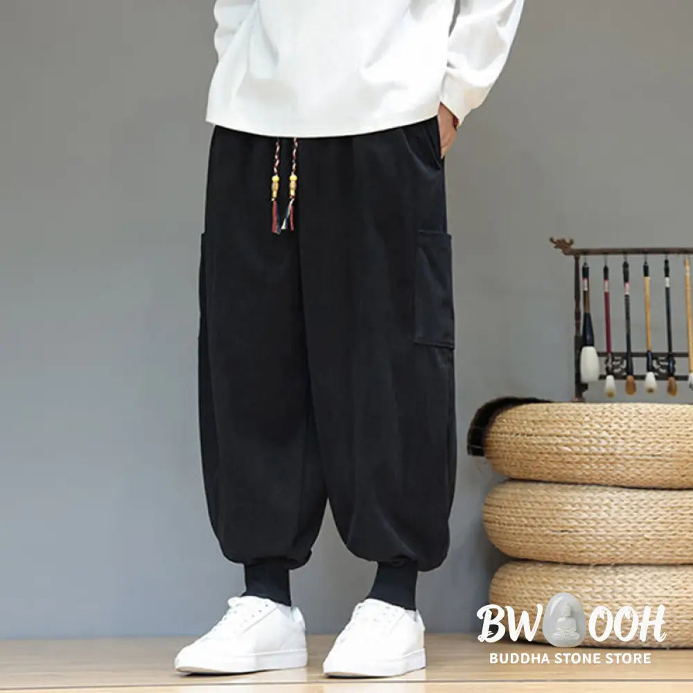 Buddha Stones Spring Solid Color Men’s Ankle-Length Cotton Pants With Pockets - Men’s Pants