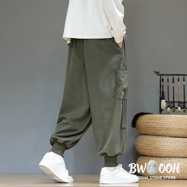 Buddha Stones Spring Solid Color Men’s Ankle-Length Cotton Pants With Pockets - Men’s Pants