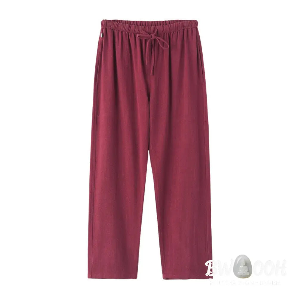 Buddha Stones Spring Summer Solid Men’s Drawstring Linen Pants With Pockets - Men’s Pants
