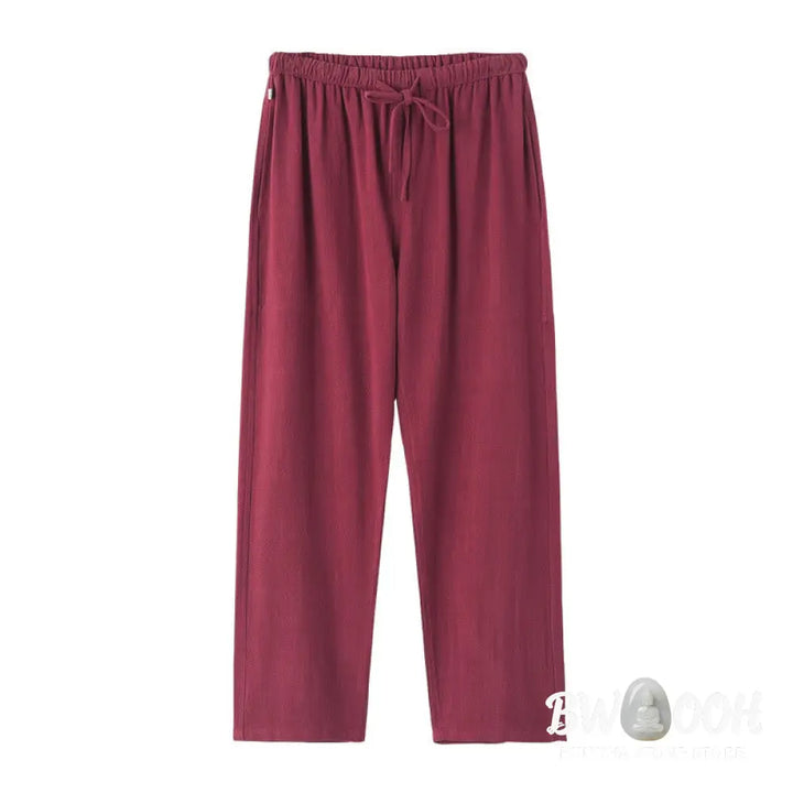 Buddha Stones Spring Summer Solid Men’s Drawstring Linen Pants With Pockets - Men’s Pants