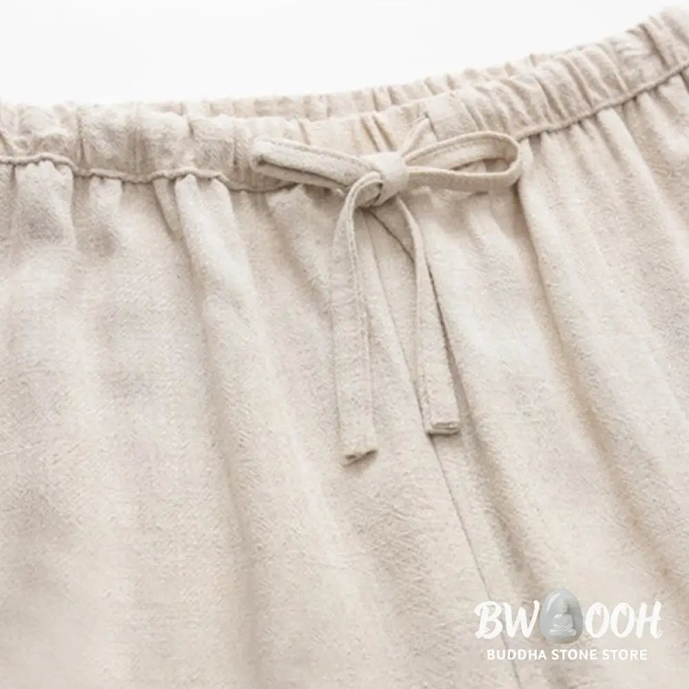 Buddha Stones Spring Summer Solid Men’s Drawstring Linen Pants With Pockets - Men’s Pants