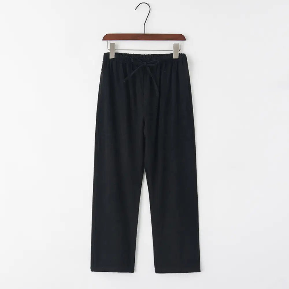 Buddha Stones Spring Summer Solid Men’s Drawstring Linen Pants With Pockets - Black / US/UK/AU36，EU46 (L) - Men’s Pants