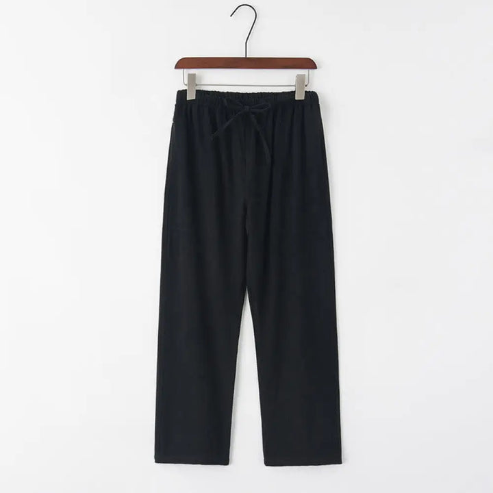 Buddha Stones Spring Summer Solid Men’s Drawstring Linen Pants With Pockets - Black / US/UK/AU36，EU46 (L) - Men’s Pants