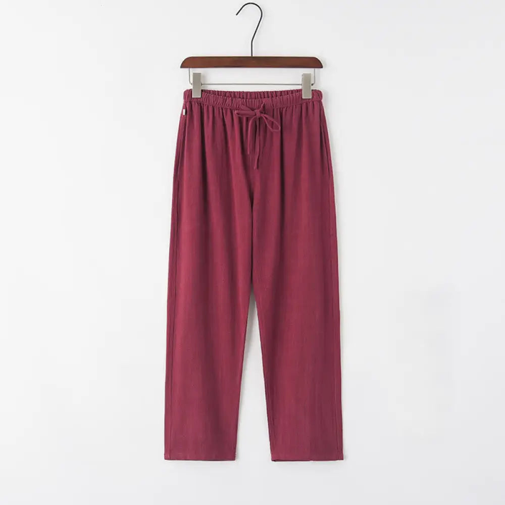 Buddha Stones Spring Summer Solid Men’s Drawstring Linen Pants With Pockets - IndianRed / US/UK/AU36，EU46 (L) - Men’s