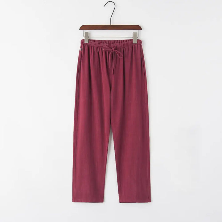 Buddha Stones Spring Summer Solid Men’s Drawstring Linen Pants With Pockets - IndianRed / US/UK/AU36，EU46 (L) - Men’s
